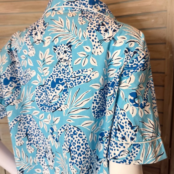 Printfresh + Anthropologie City Cats blue leopard print pajama shorts set NWOT - Picture 8 of 11